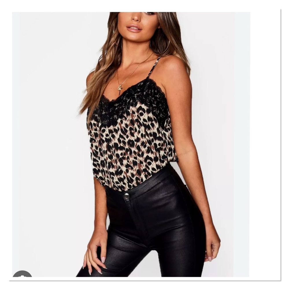 SOCIALITE Leopard Print Lace Trim Cami Top NWOT